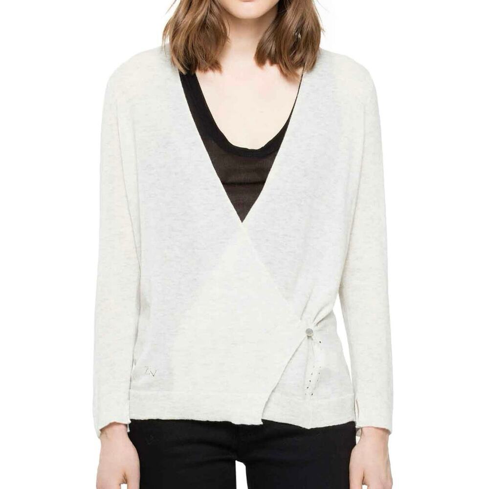 Zadig & Voltaire Daphnee Beige Cashmere Button Cardigan Size Small - Picture 5 of 16